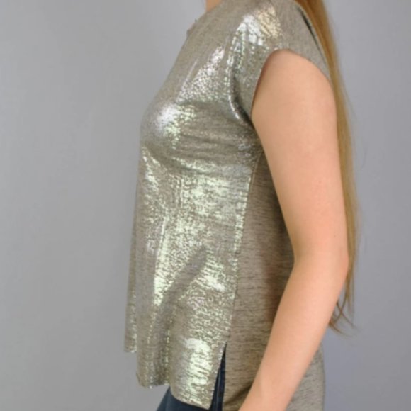 Dantelle Gold Foil Print Step Hem Shirt Large - Picture 4 of 15